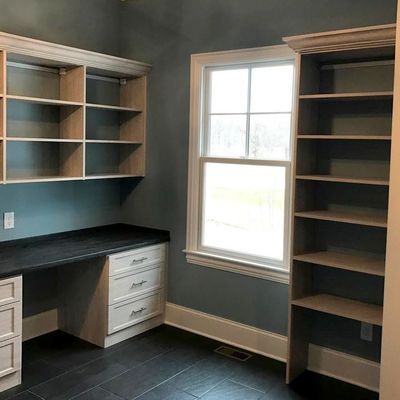 home office desk and shelving
