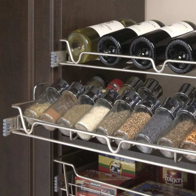 built-in wine and spice rack storage